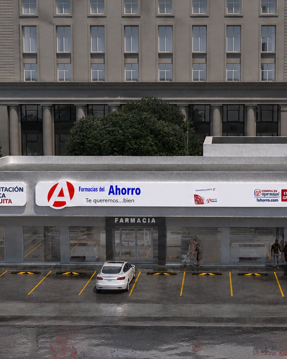 Render de una sucursal de Farmacias del Ahorro