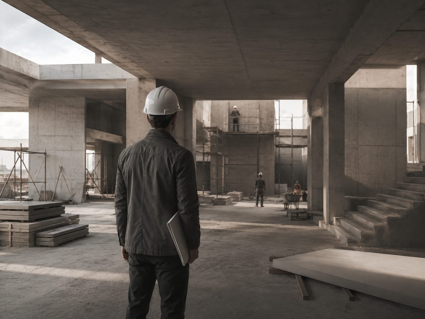 Arquitecto supervisando una obra en estructura de concreto